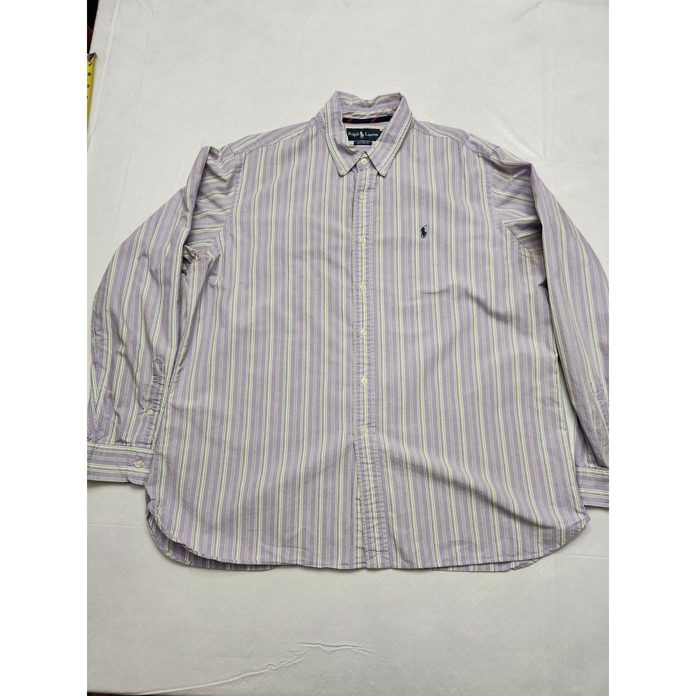Ralph Lauren Shirt Mens 2XL Purple Stripe Custom Fit Button Down Long Sleeve